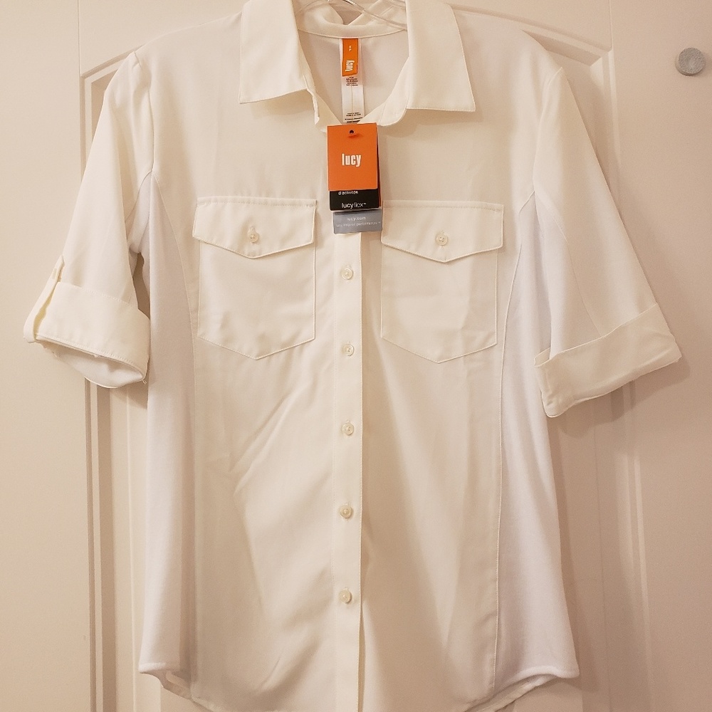 Lucy active wear short sleeve white top size small